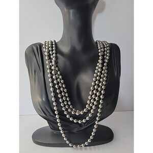 Vintage Necklace Milor Stainless Steel Beaded Silver Tone Opera Flapper Jewelry